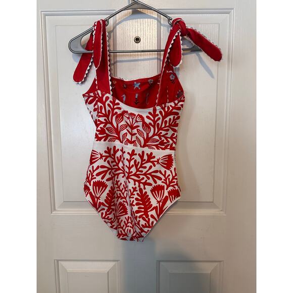 Jessie Zhao One-Piece Swimsuit Womens S Red Coral Tie Strap Reversible Swimwear - Picture 5 of 8